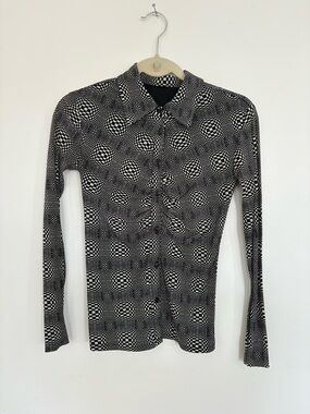 Black & White knit Geometric Long-Sleeve Shirt